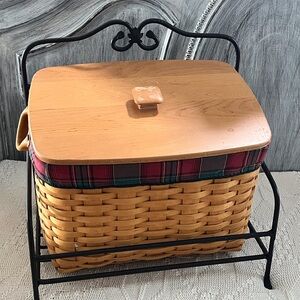 2002 Longaberger Woven Basket with Black Cast Iron Stand